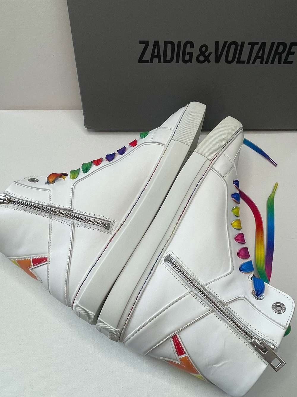 NIB ZADIG & VOLTAIRE ZV1747 HIGH FLASH PRIDE 100% LEATHER SNEAKERS UNISEX EU 43 - Picture 13 of 17